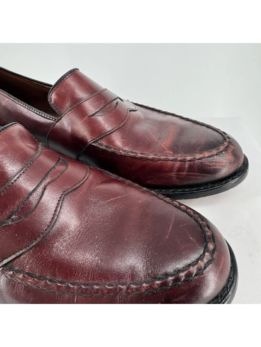 Allen Edmonds shoes mens 13 randolph penny loafers burgundy oxblood moc toe slip